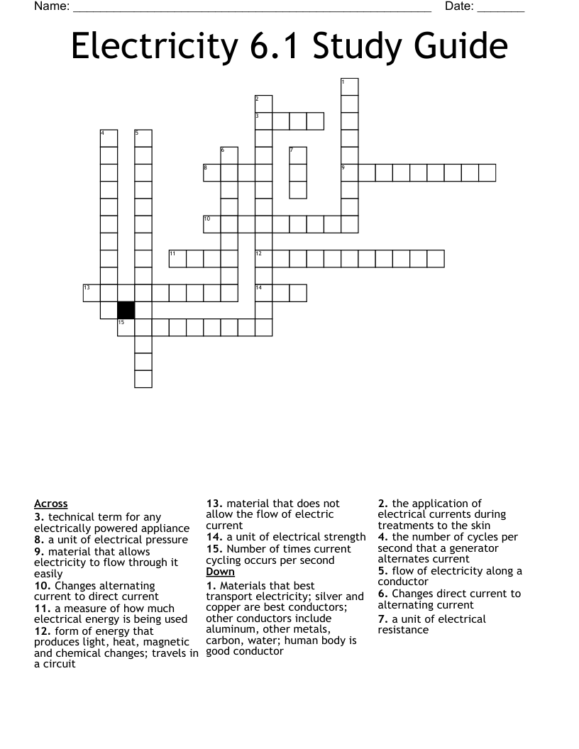 Electricity 6.1 Study Guide Crossword WordMint