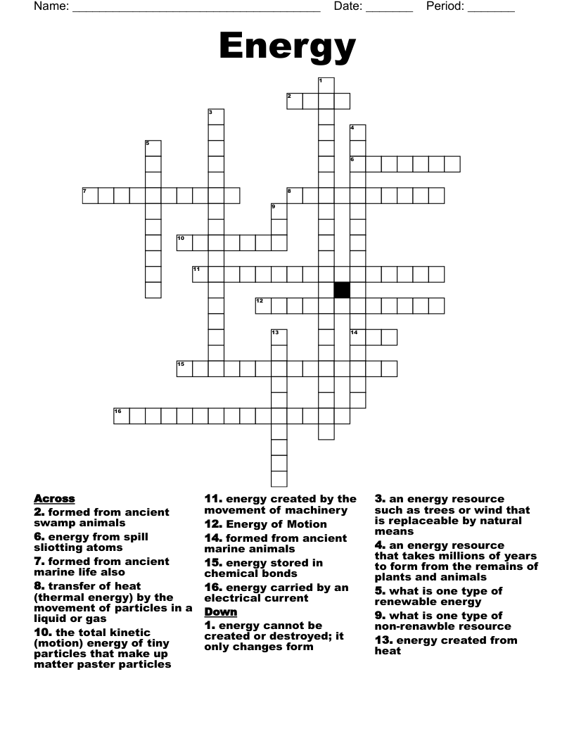 Energy Crossword WordMint