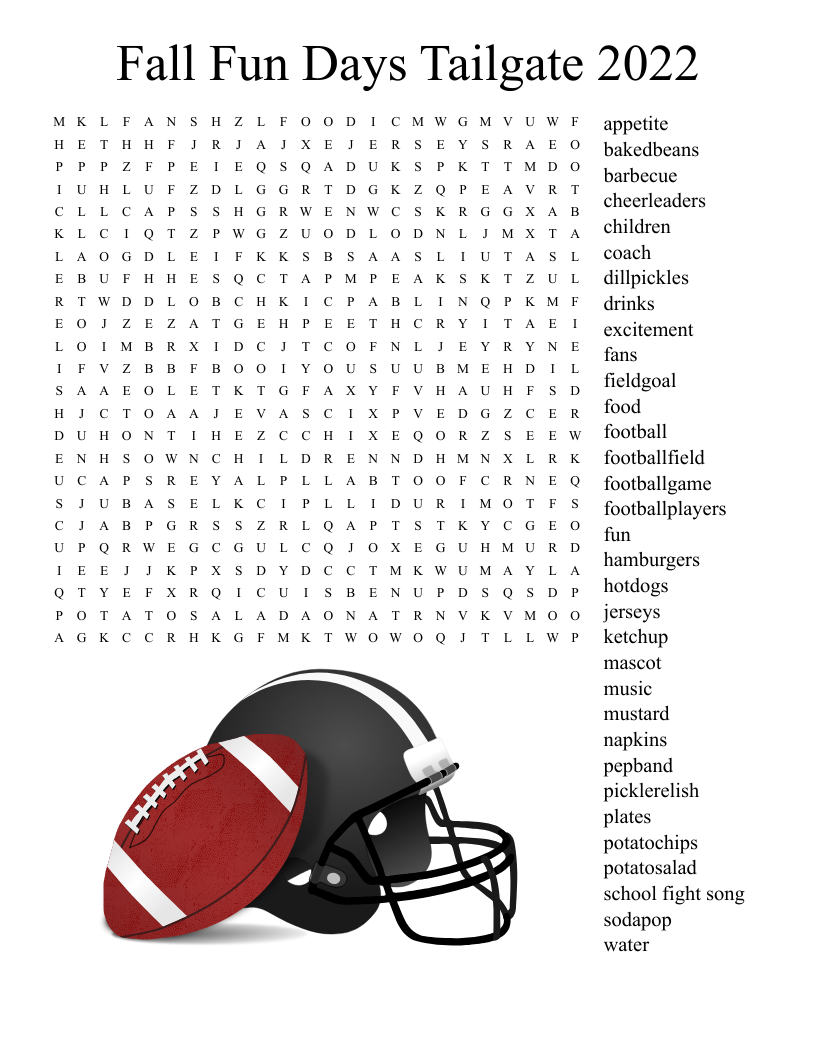 Fall Fun Days Tailgate 2022 Word Search WordMint