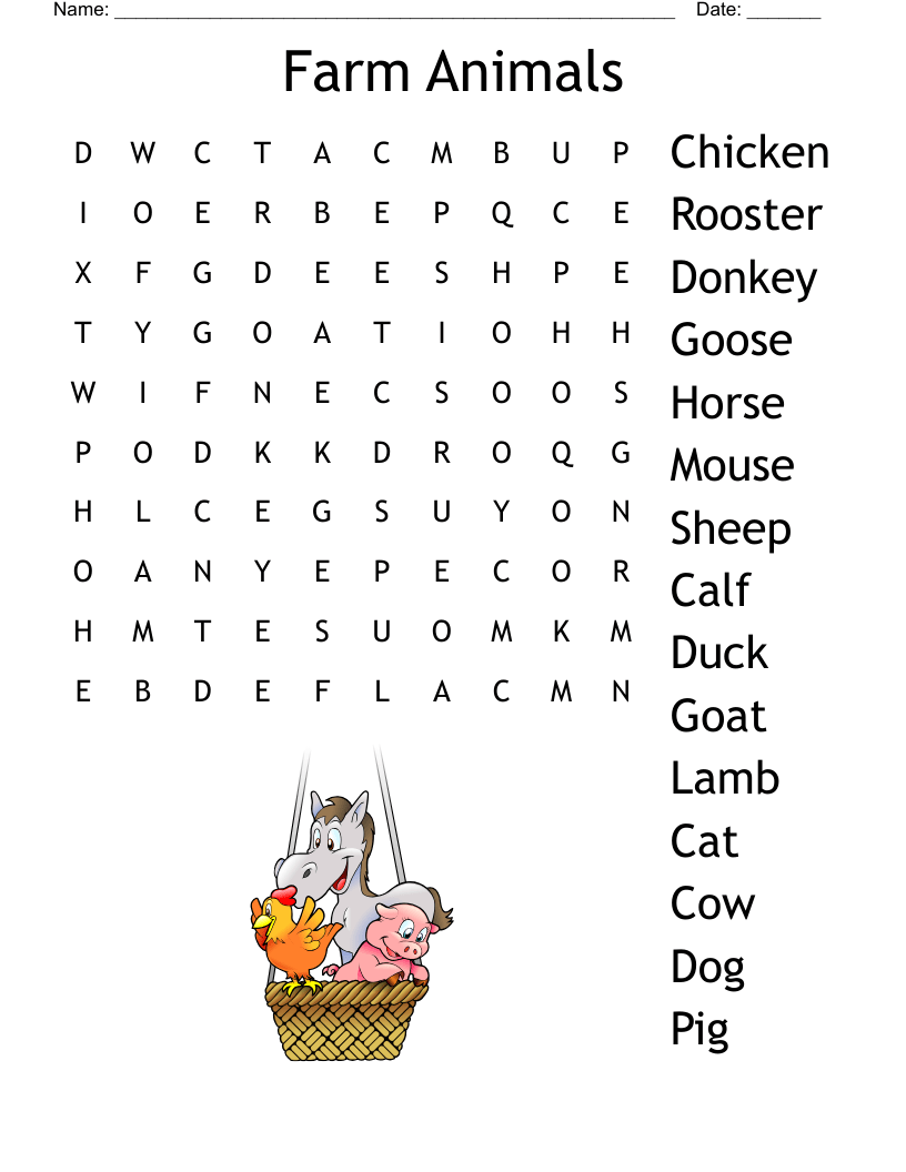 Farm Animals Word Search - WordMint