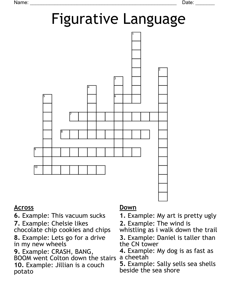 Figurative Language Crossword WordMint