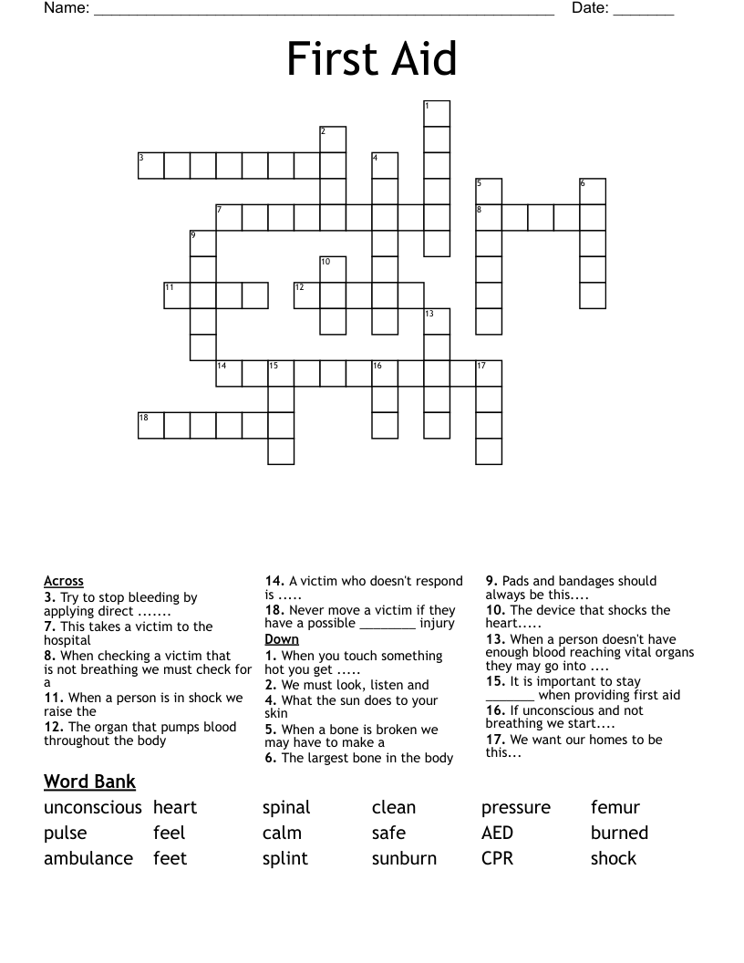 First Aid Crossword WordMint
