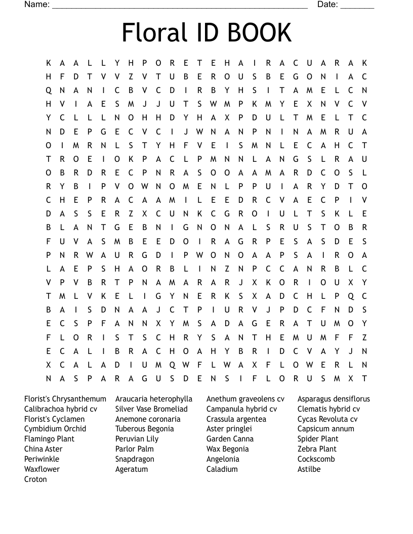 Floral ID BOOK Word Search WordMint