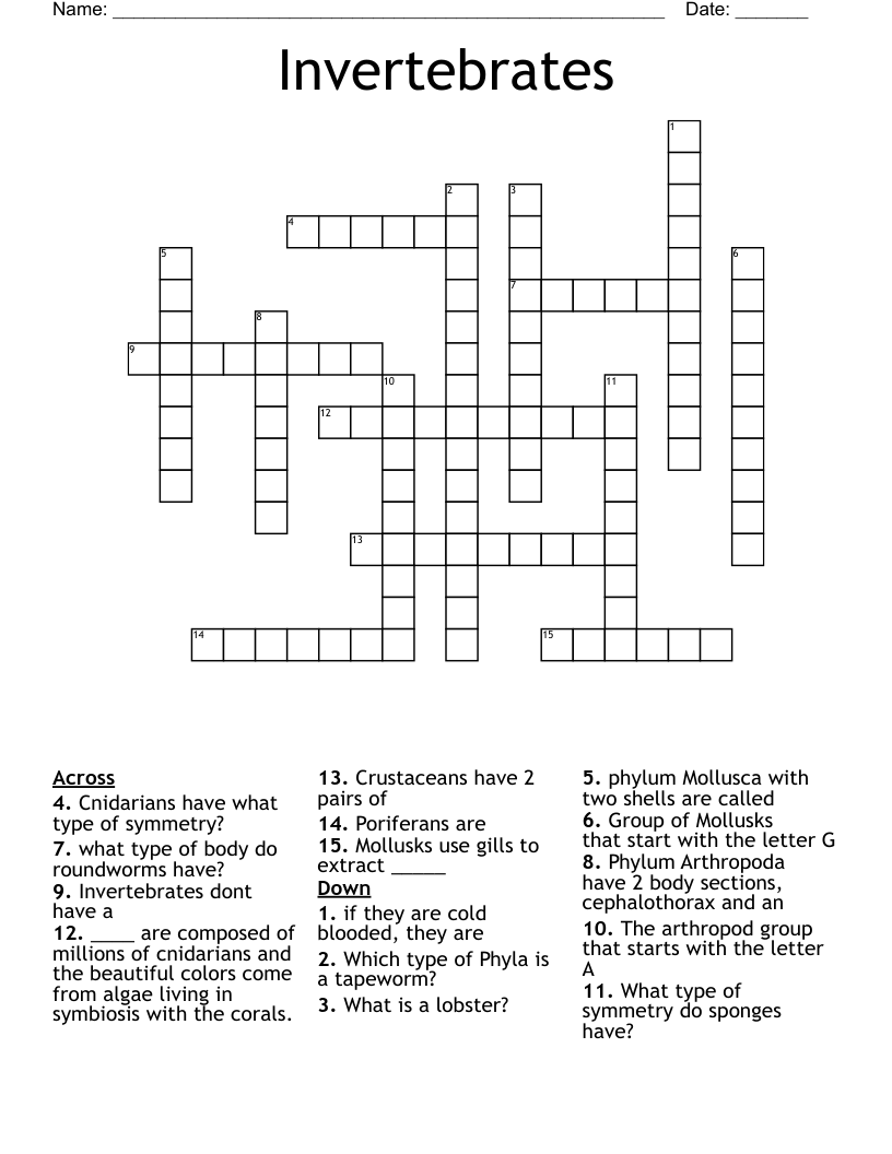 Invertebrates Crossword WordMint