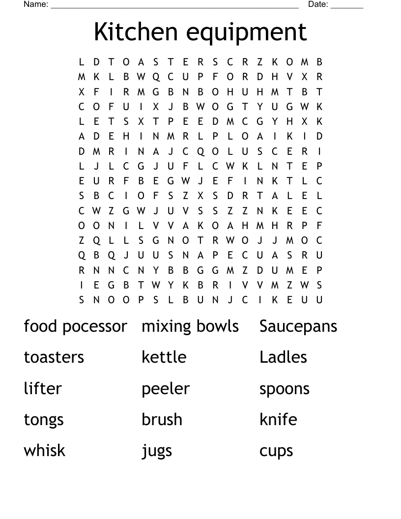 Kitchen equipment Word Search WordMint