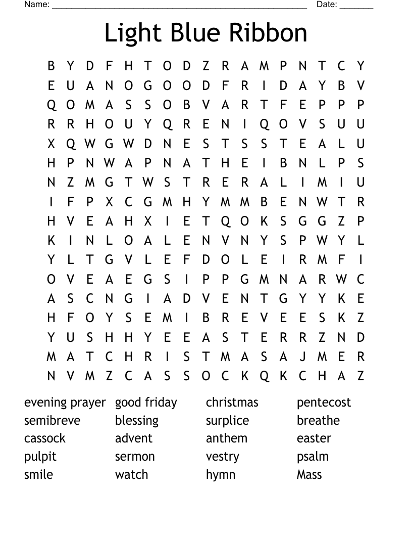 Light Blue Ribbon Word Search WordMint