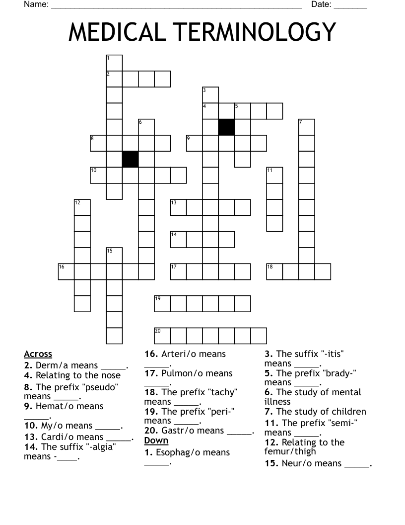 MEDICAL TERMINOLOGY Crossword WordMint
