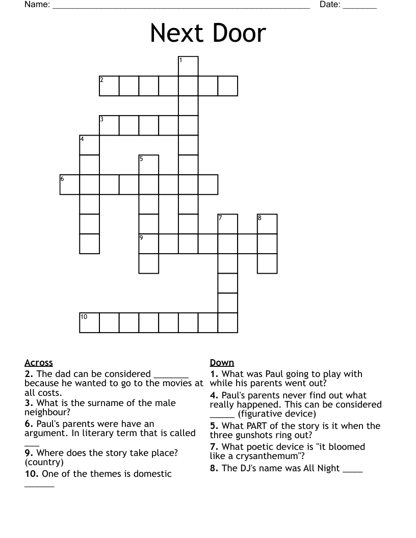 Next Door Crossword WordMint
