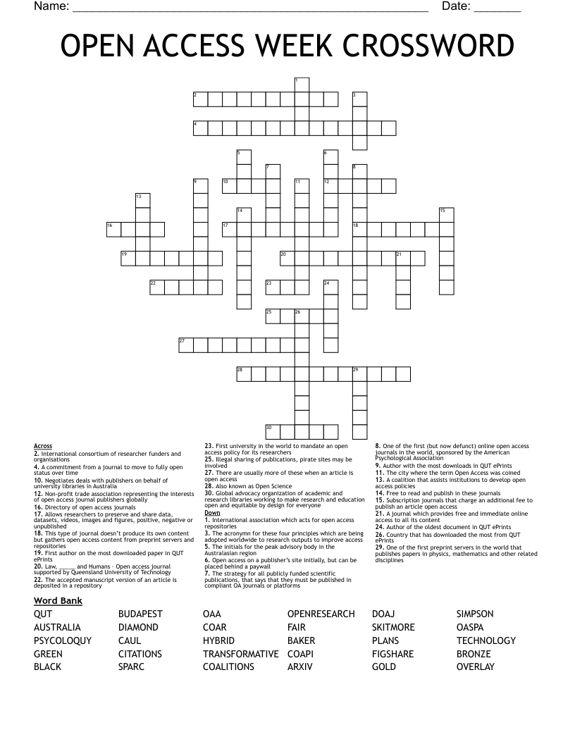 OPEN ACCESS WEEK CROSSWORD WordMint