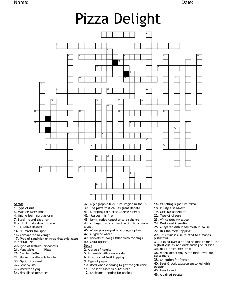 Pizza Delight Crossword WordMint