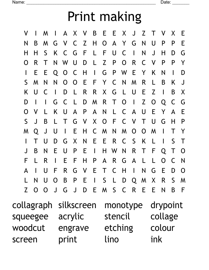 Print making Word Search WordMint