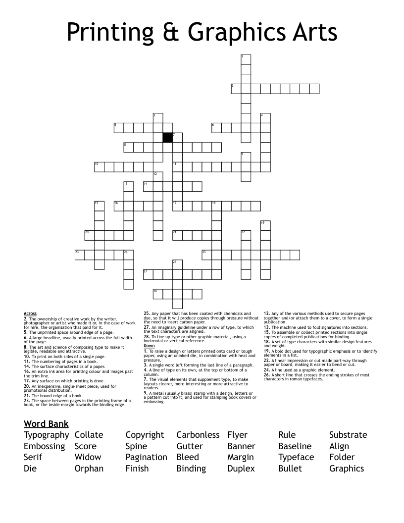 Printing & Graphics Arts Crossword WordMint