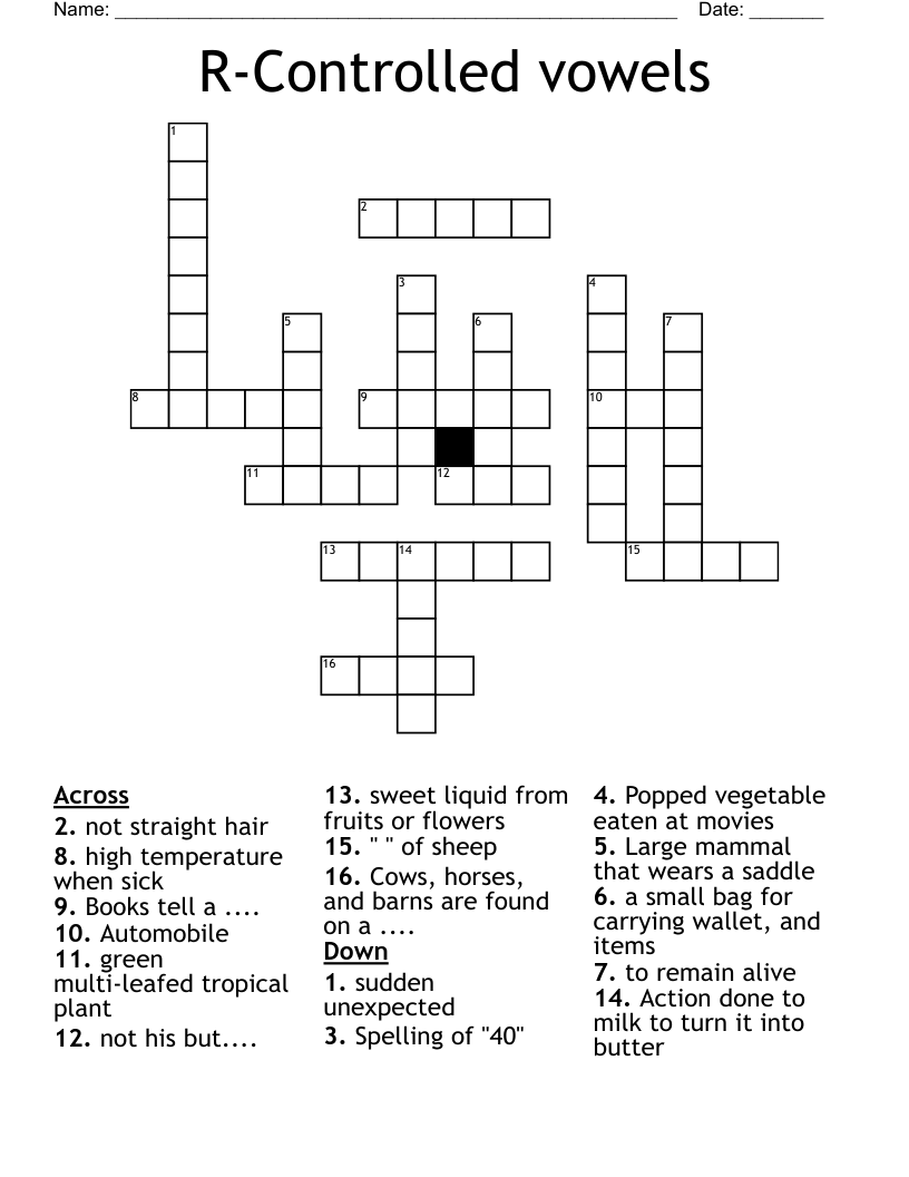 RControlled vowels Crossword WordMint