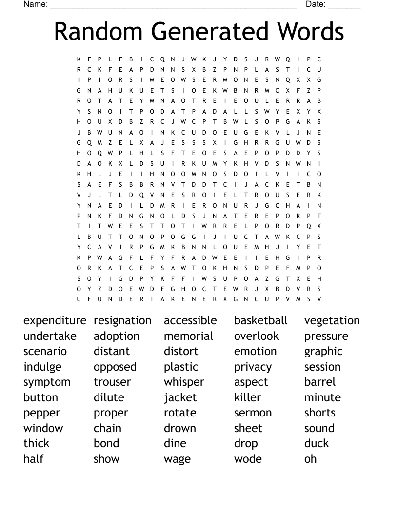 Random Generated Words Word Search - WordMint