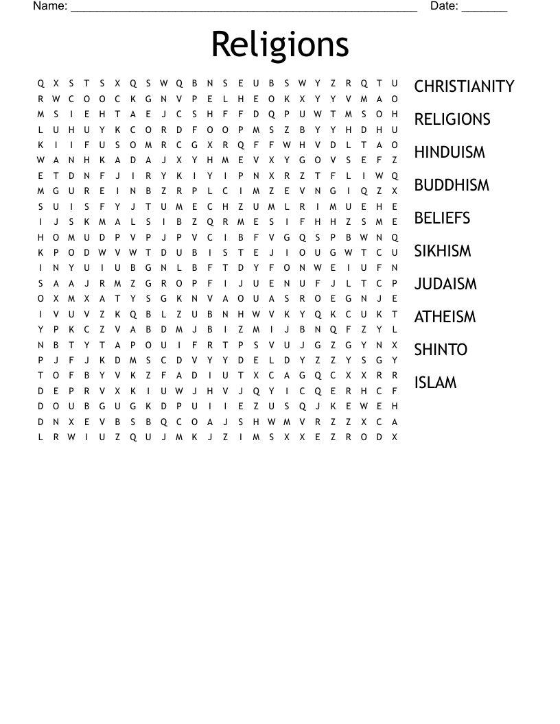 Religions Word Search WordMint