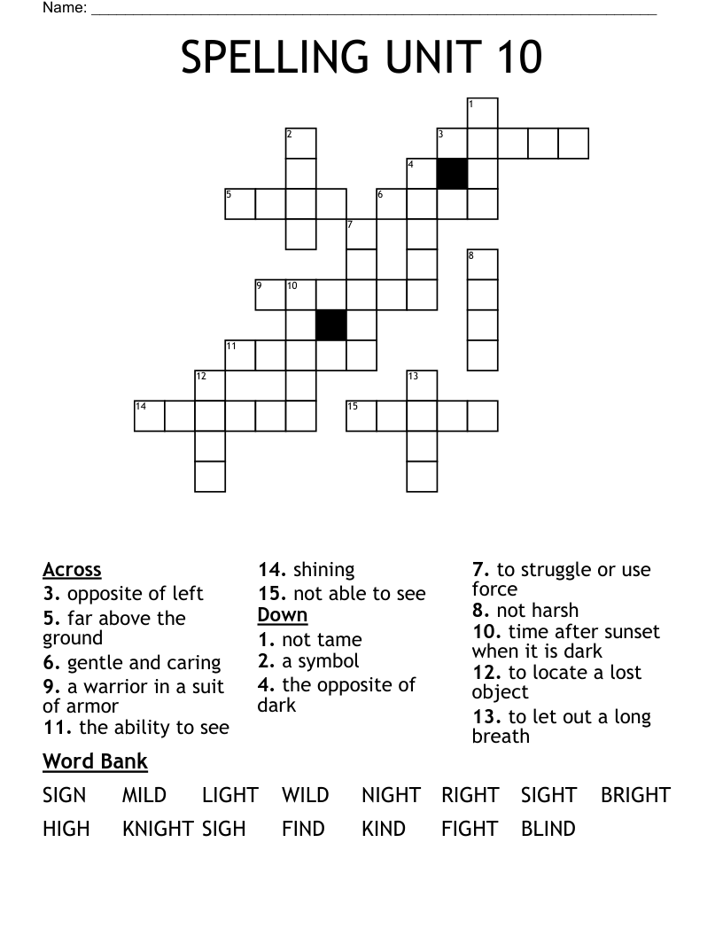 SPELLING UNIT 10 Crossword WordMint