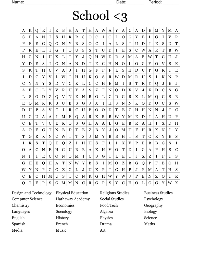 High School Word Search WordMint