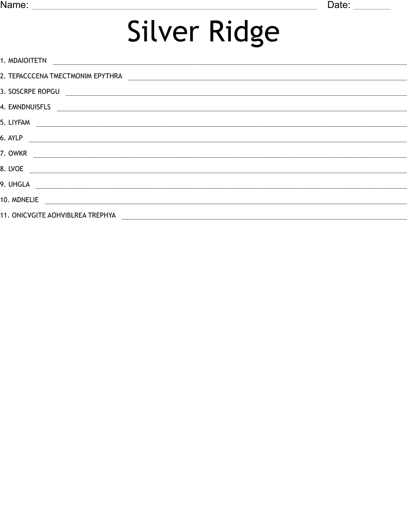 Silver Ridge Word Scramble WordMint