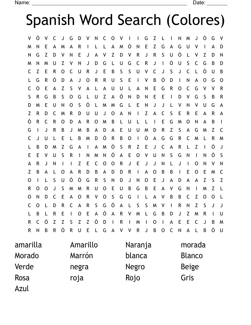 Spanish Word Search (Colores) WordMint