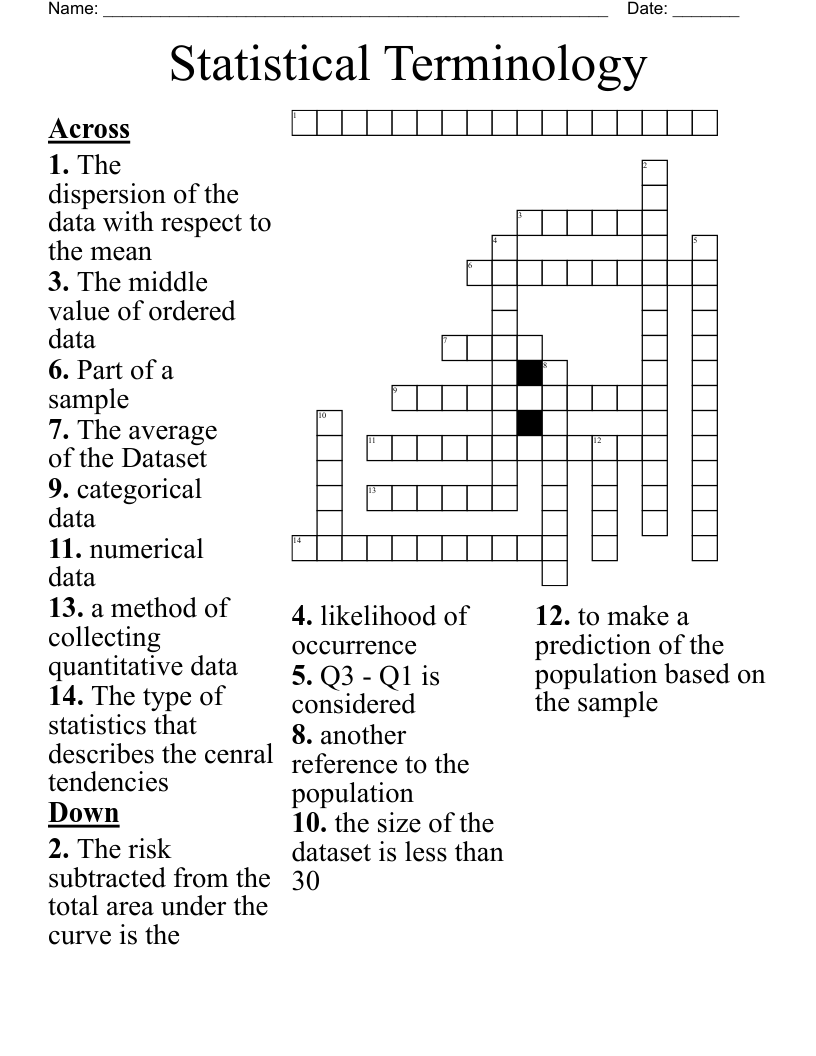 Statistical Terminology Crossword WordMint