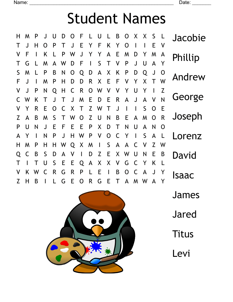 Student Names Word Search - WordMint