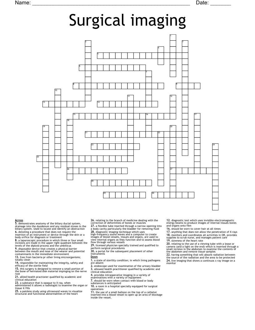 Surgical imaging Crossword WordMint