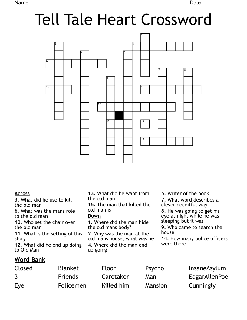 Tell Tale Heart Crossword - WordMint