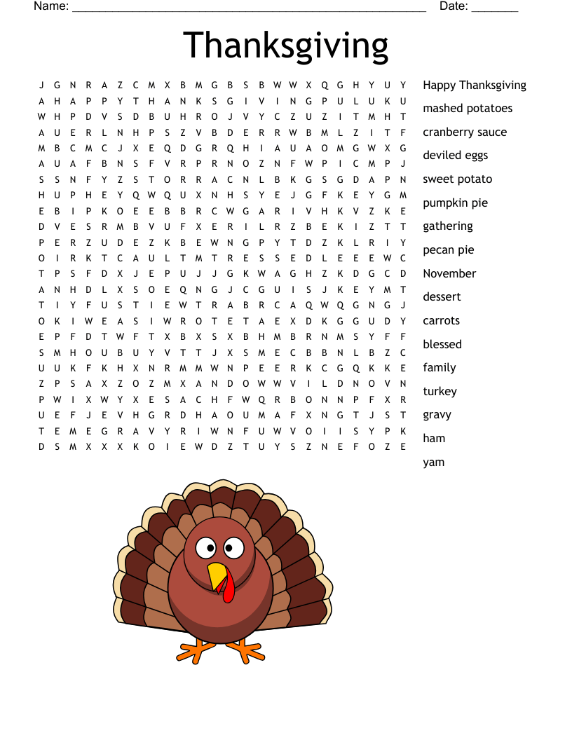 Thanksgiving Word Search - WordMint