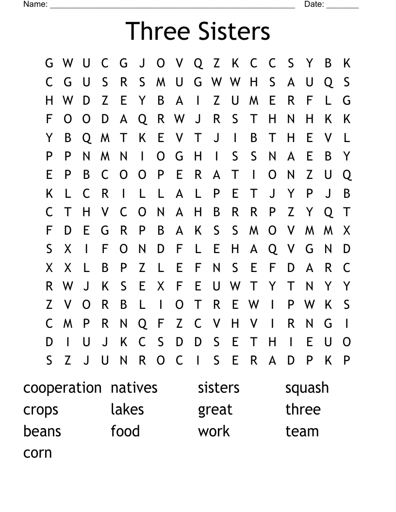 Three Sisters Word Search WordMint