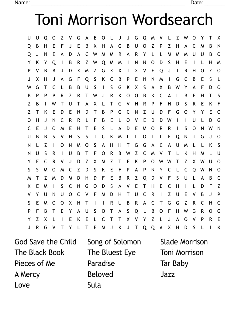 Toni Morrison Wordsearch WordMint