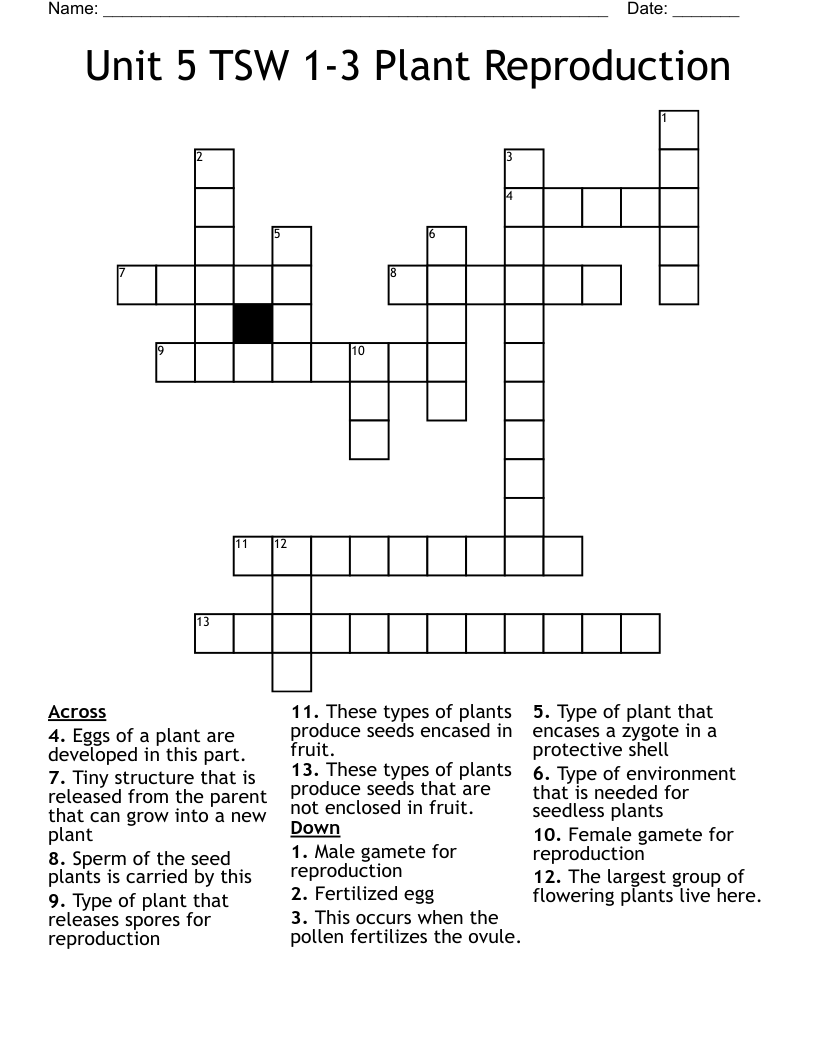 Unit 5 TSW 13 Plant Reproduction Crossword WordMint