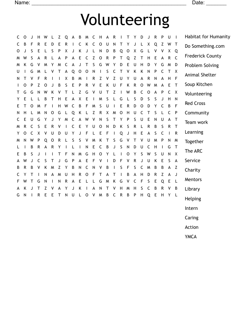 Volunteering Word Search WordMint