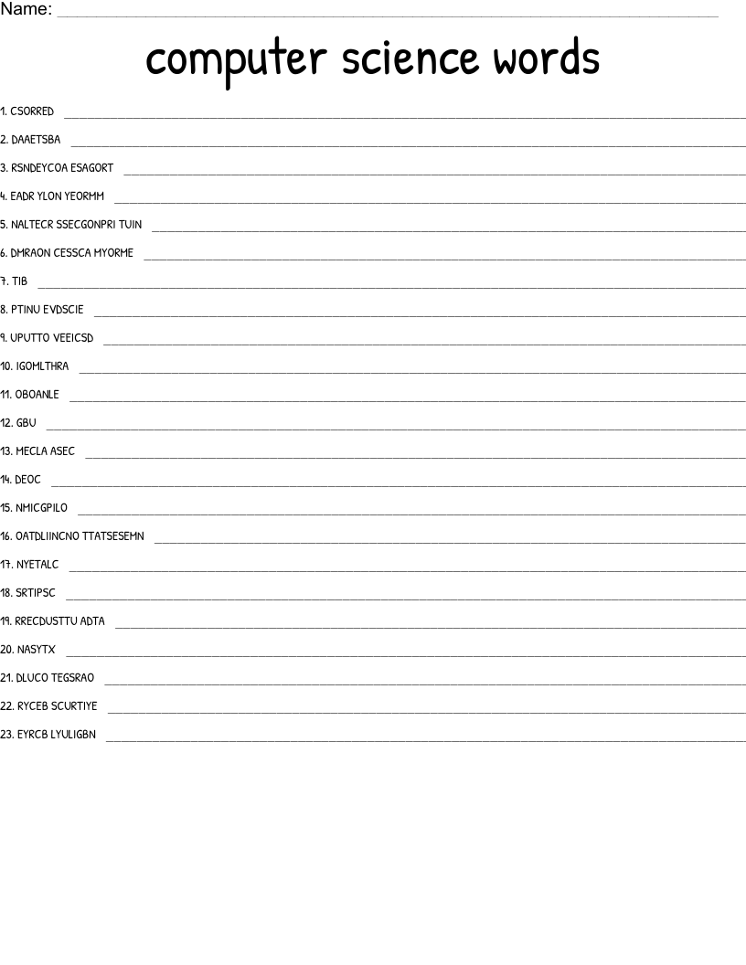 computer science words Word Scramble - WordMint