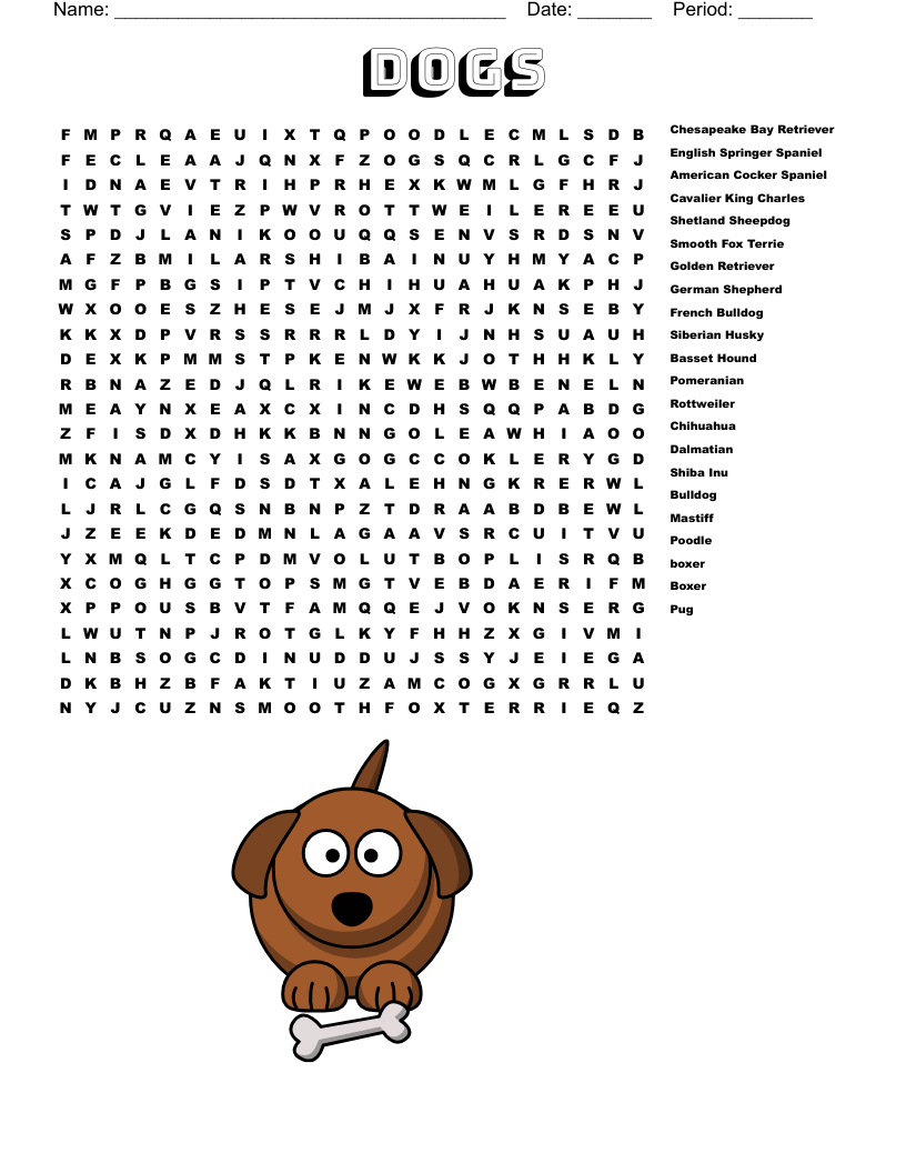 dogs Word Search - WordMint