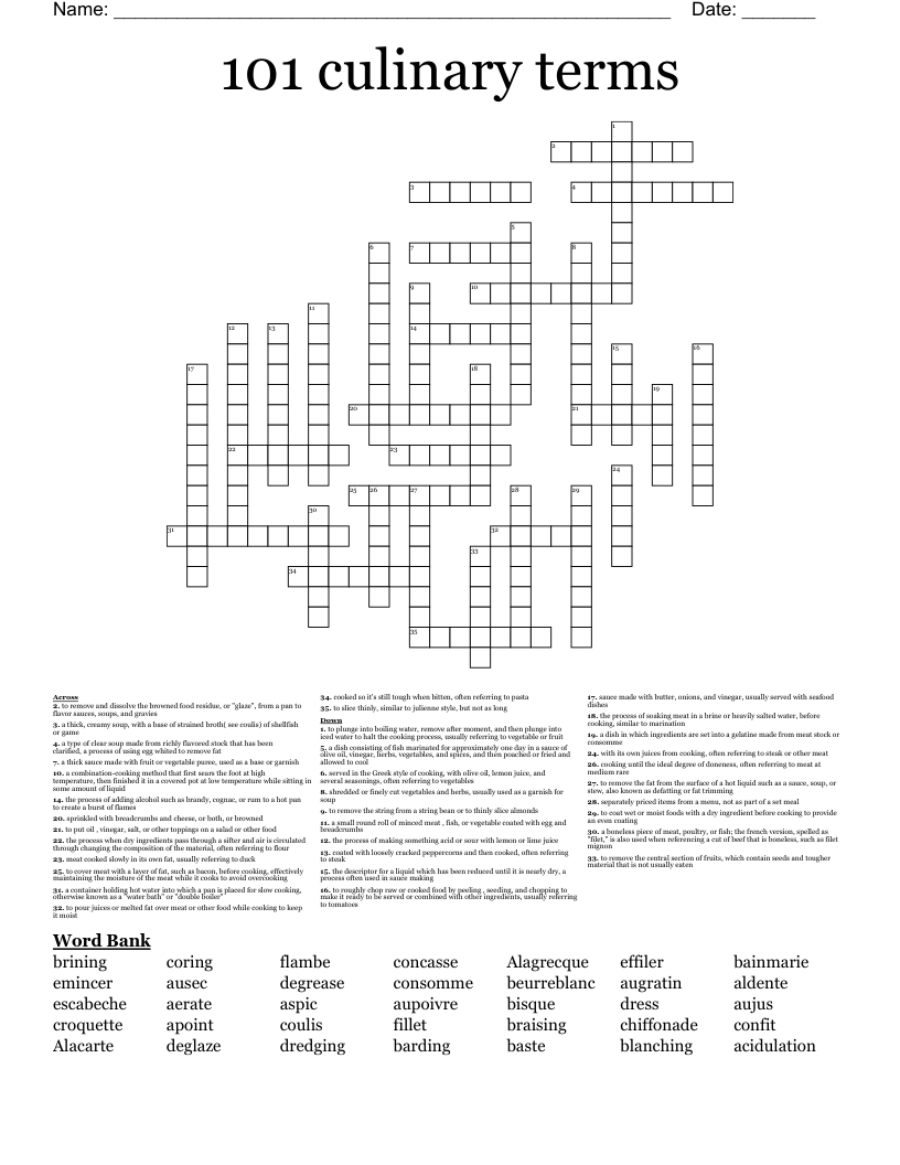 Similar to Culinary Terms Crossword WordMint