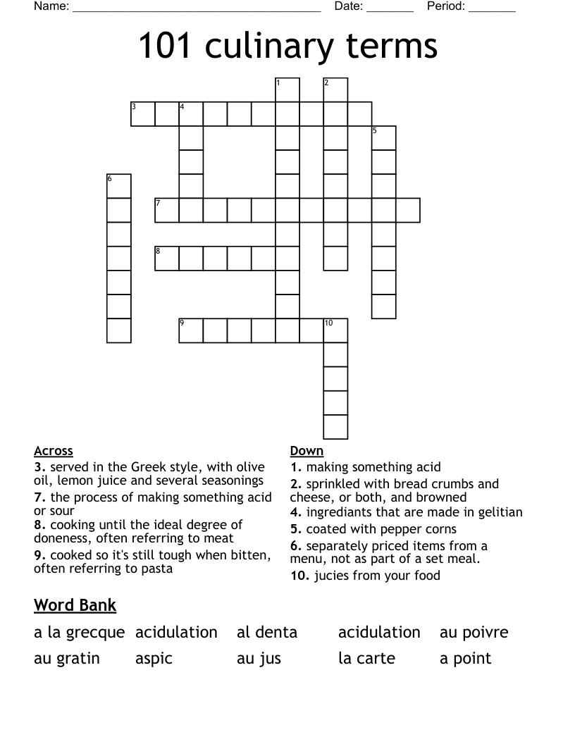 Similar to 101 culinary Crossword WordMint