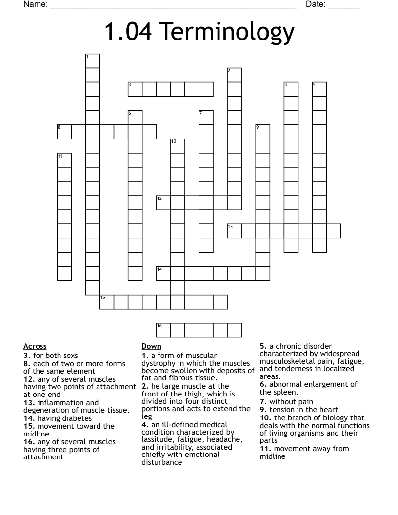 Pain Management Crosswords, Word Searches, Bingo Cards WordMint