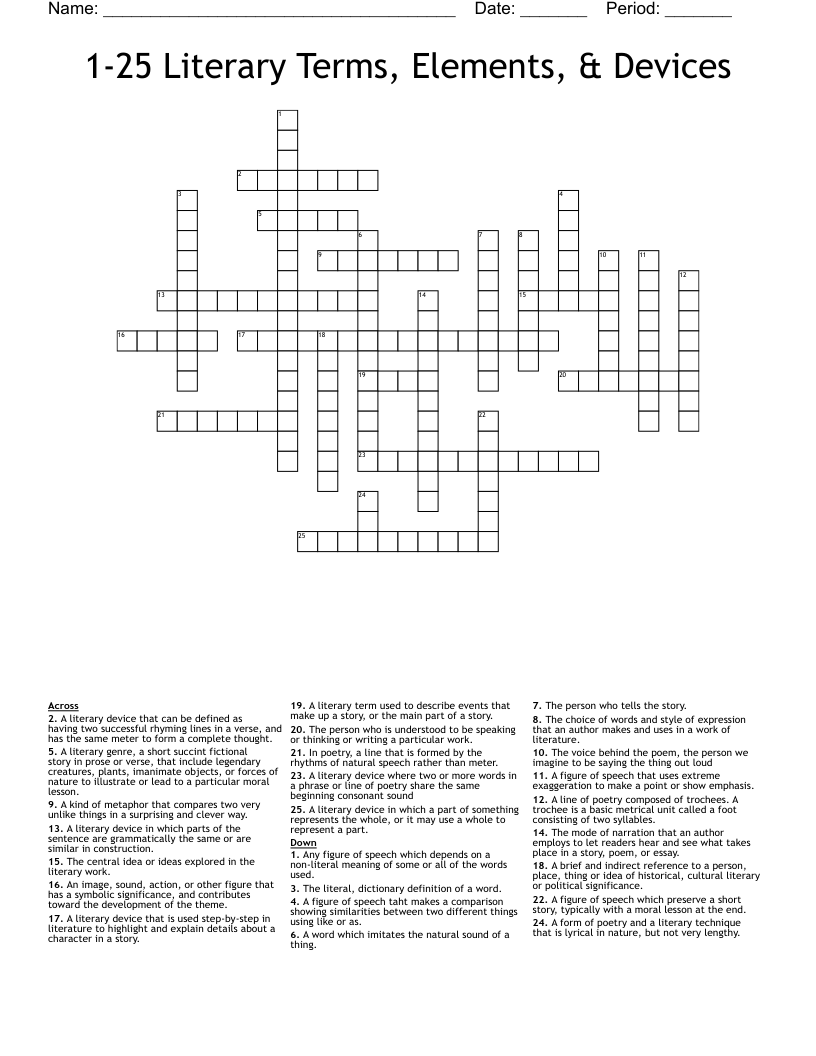 125 Literary Terms, Elements, & Devices Crossword WordMint
