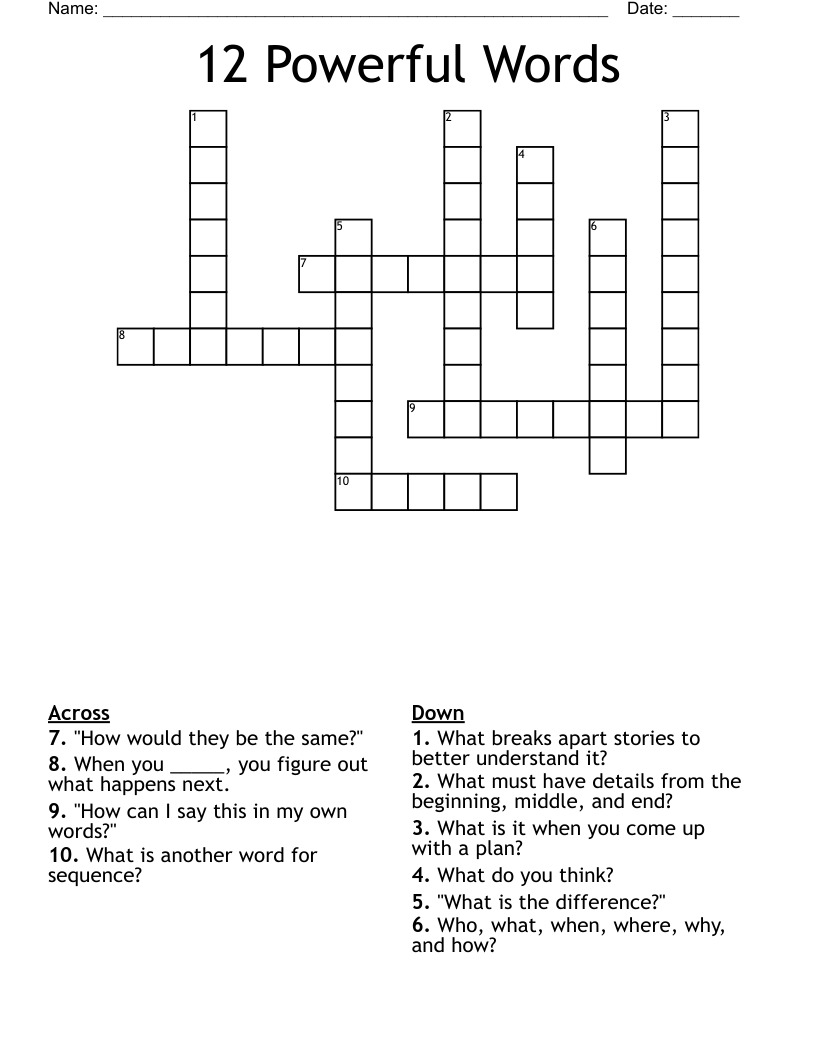 12 Powerful Words Crossword - WordMint
