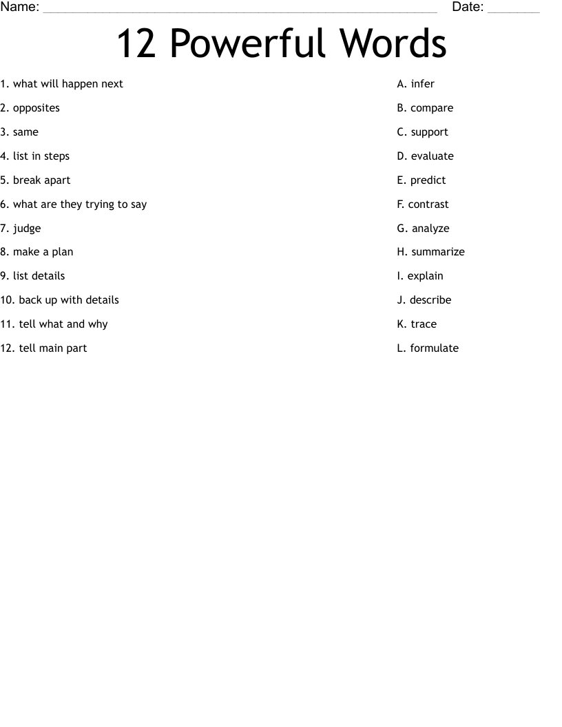 12 Powerful Words Worksheet WordMint