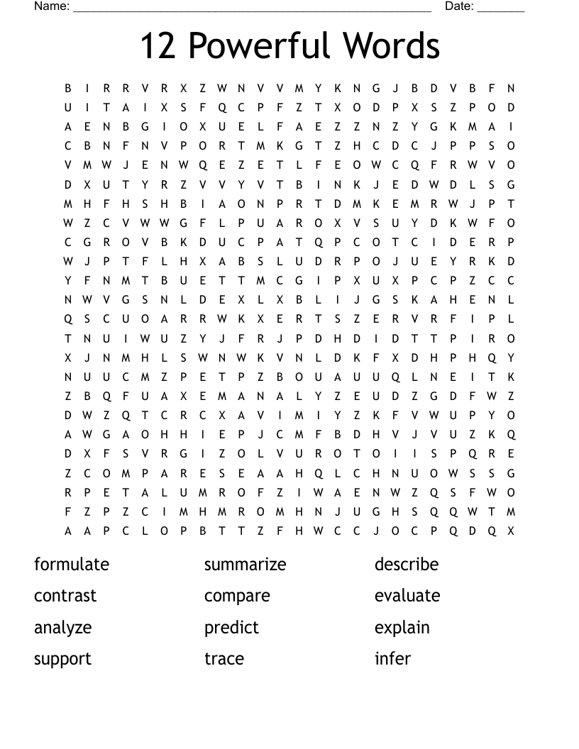 12 Powerful Words Word Search WordMint