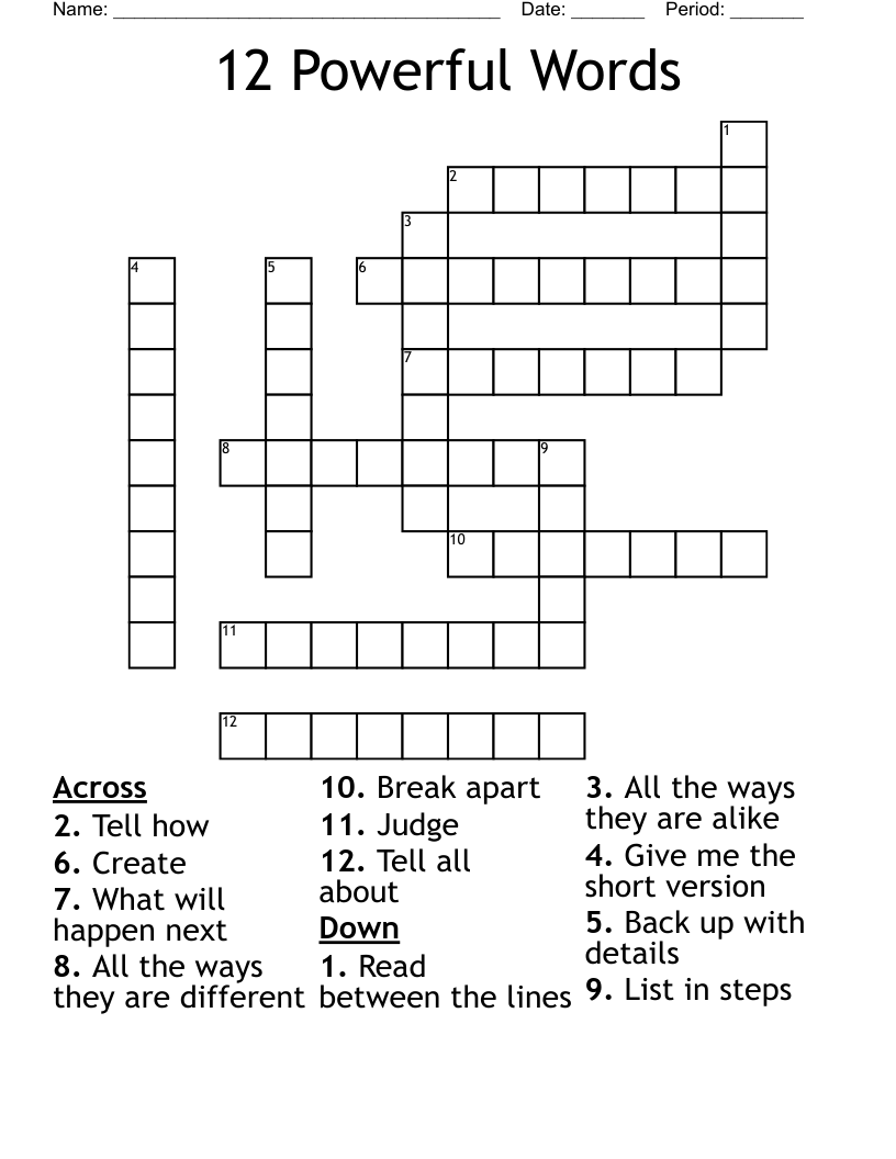 12 Powerful Words Worksheet - WordMint