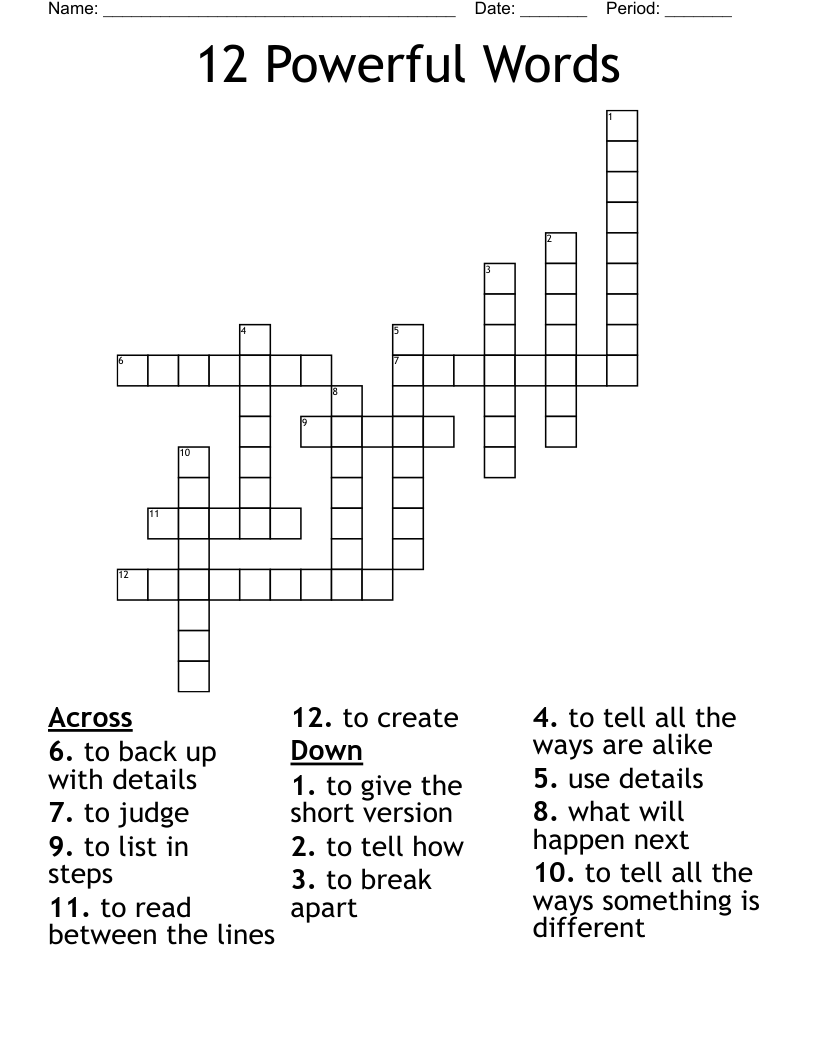 12 Powerful Words Crossword - WordMint