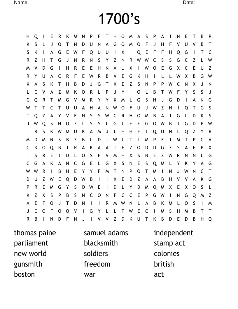 1700’s Word Search WordMint