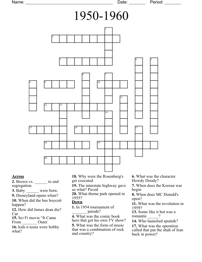 19501960 Crossword WordMint