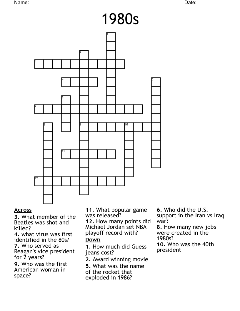 1980s Crossword WordMint