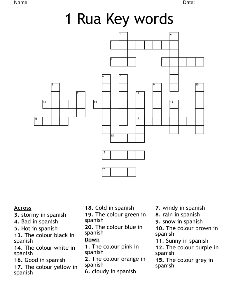 1 Rua Key words Crossword WordMint
