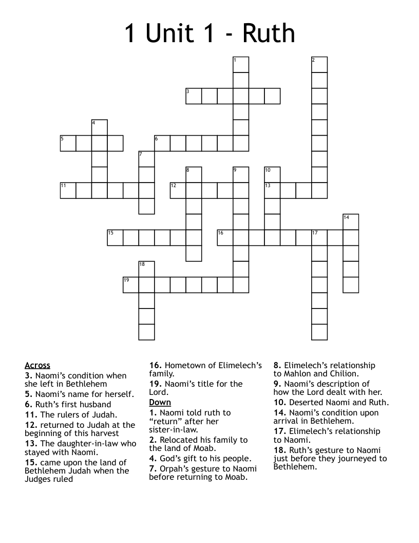1 Unit 1 Ruth Crossword WordMint