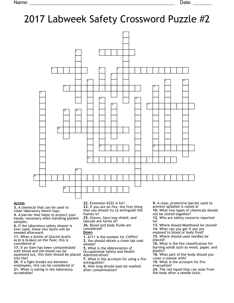 2017 Labweek Safety Crossword Puzzle 2 WordMint
