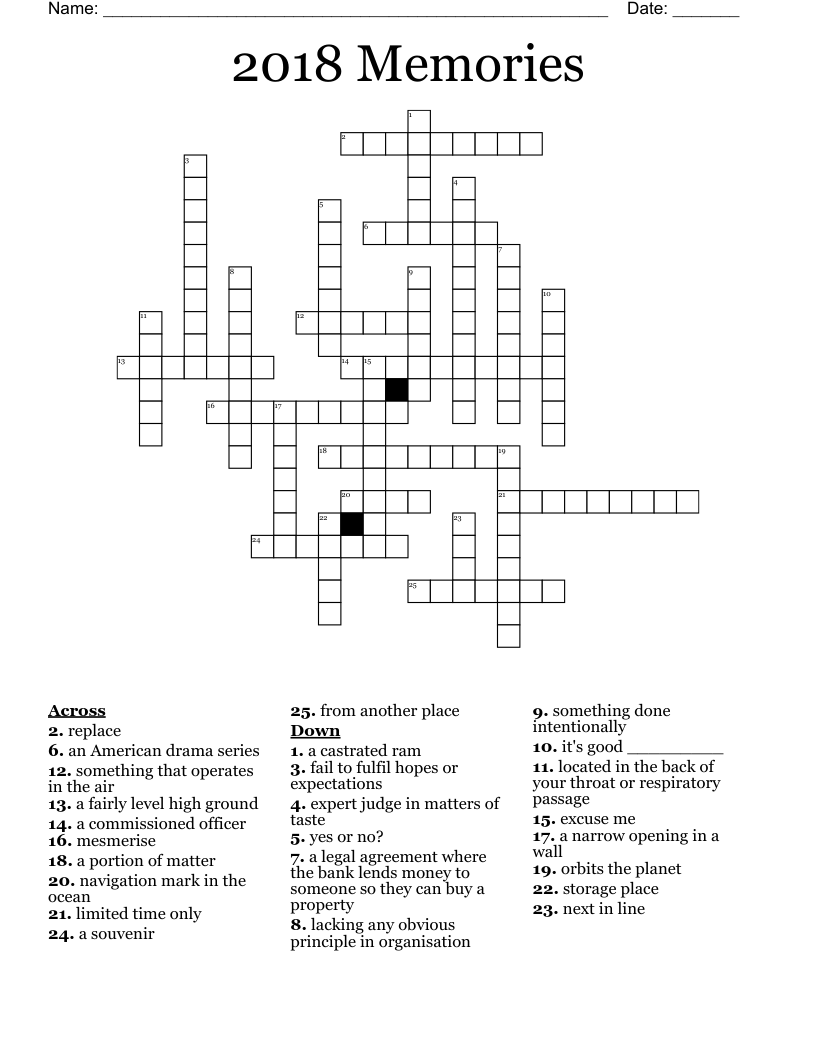 2018 Memories Crossword WordMint
